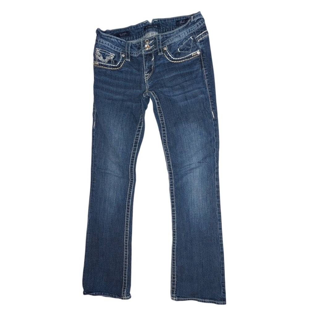 Vigoss Jeans Womens 5/6 Blue Chelsea Boot Cut Thick Stitch Embellished 32 Inseam